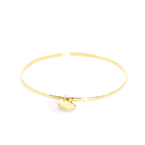 Bracelet - Bangle Sterling Silver Micro Gold Plated & Light Amethyst Drop Charm